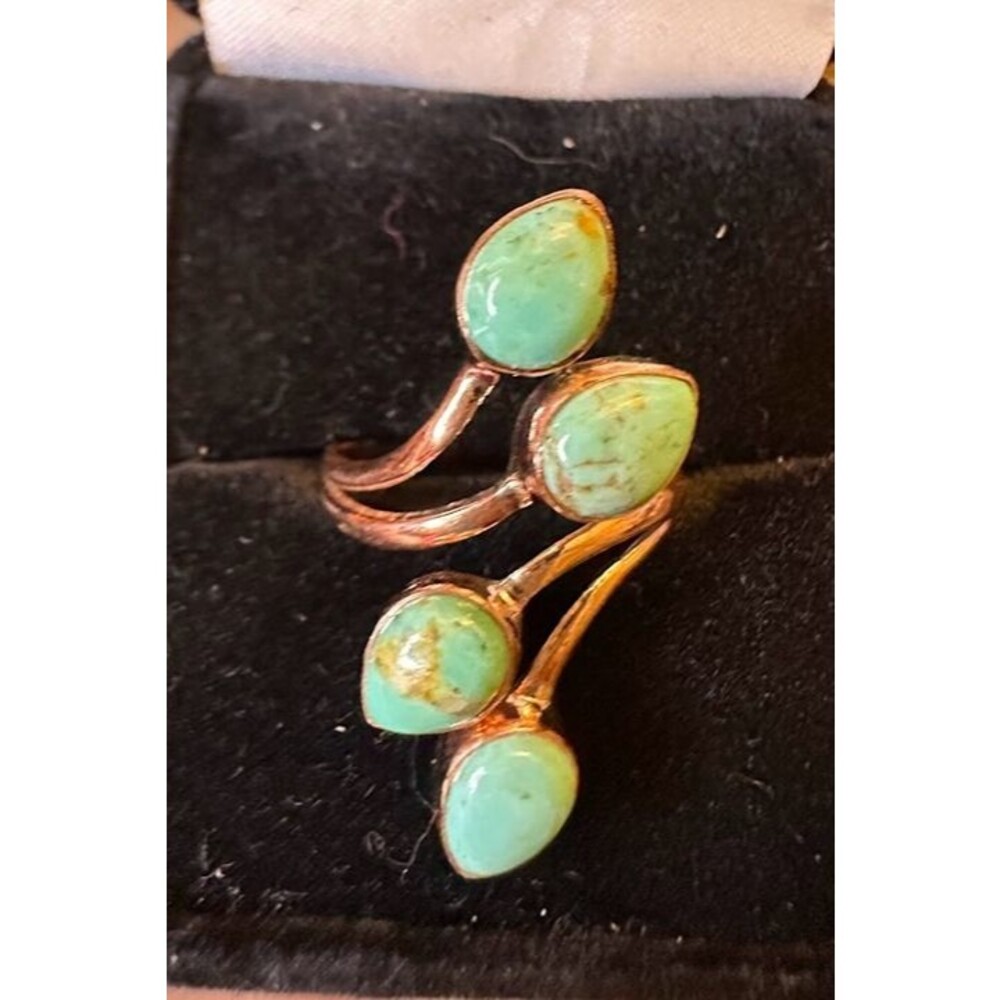 Teardrop Turquoise 4 Stone Pure Copper Bypass Ring Size 9